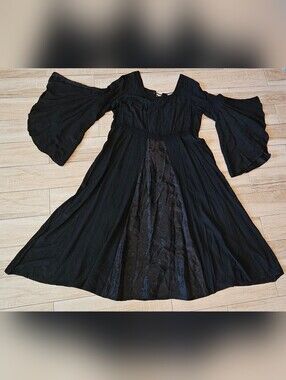 HolyClothing Embroidered Maxi Dress 3X Black Lace Up Boho Renaissance Witchy